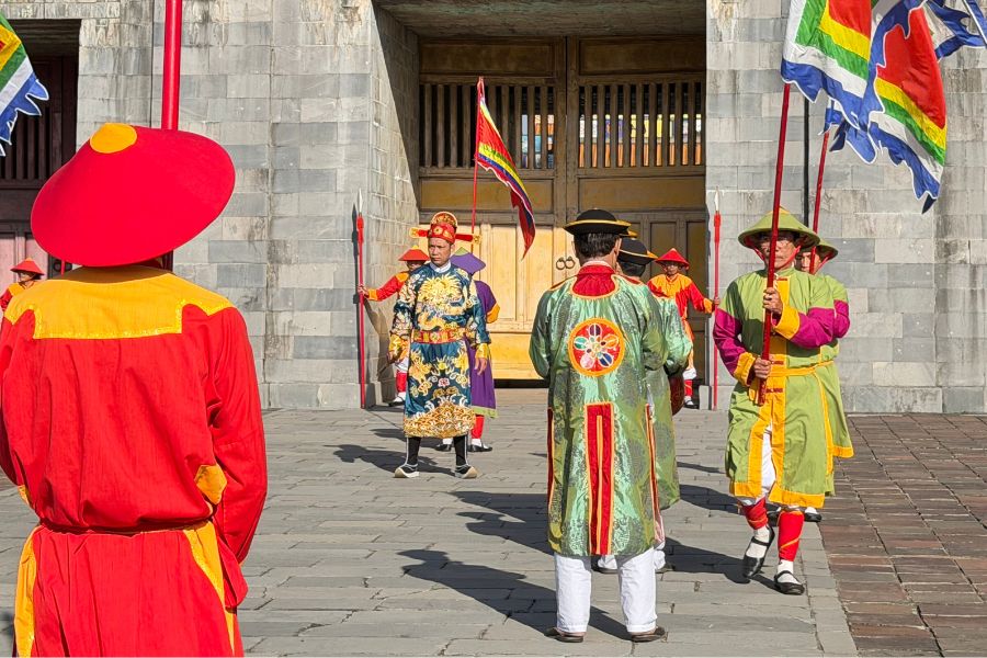Changing of the guards at Imperial City in Hue, Vietnam