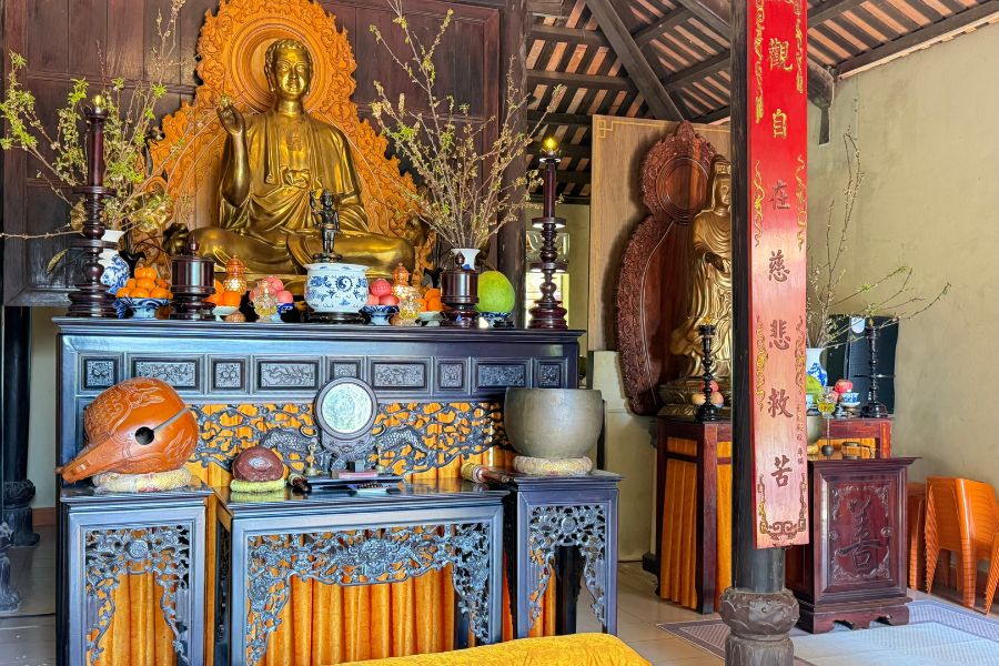 Altar inside Buddhist temple in Hue